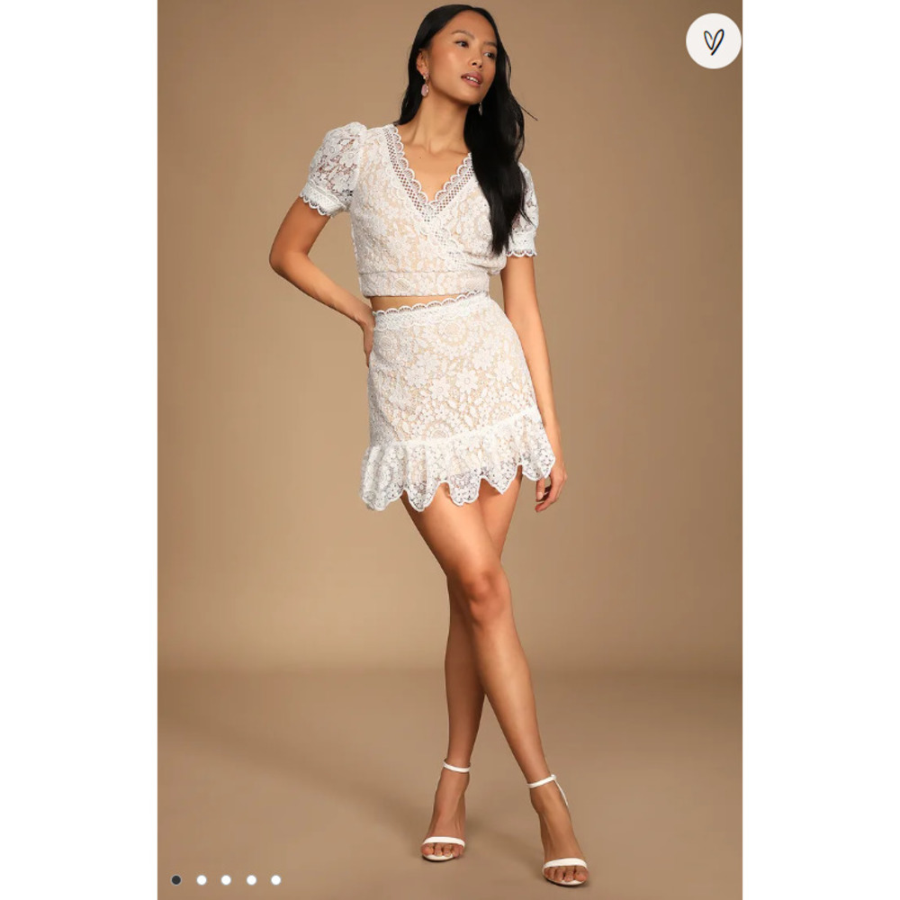 Lulus Always With Grace White Lace Ruffled Mini Skirt, Size Medium